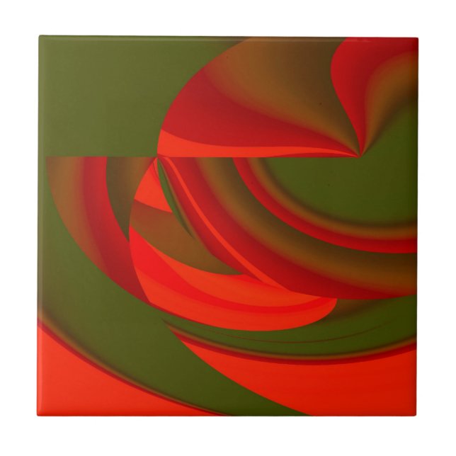 Red & Green Cubist Abstract Tile (Front)