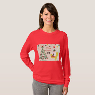 Red Green Cute Bear Monogram Modern Christmas T-Shirt