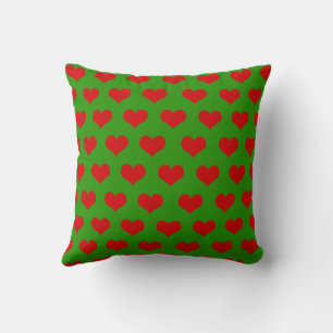 Red Green Cute Cozy Modern Romantic Chic Heart  Throw Pillow