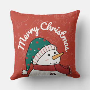 Red Green Cute Decorative Snowman Christmas Throw Pillow