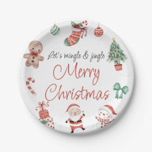 Red Green Cute Santa Christmas Party  Paper Plate