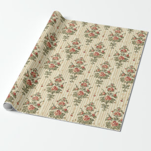 Red Green Damask Vintage Ornamental Classic Wrapping Paper