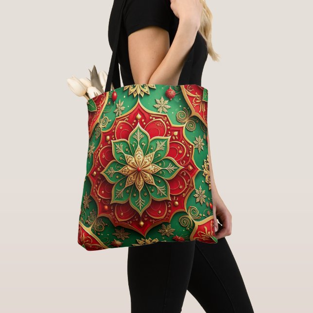 Red Green Decorative Christmas Holiday Tote Bag (De près)