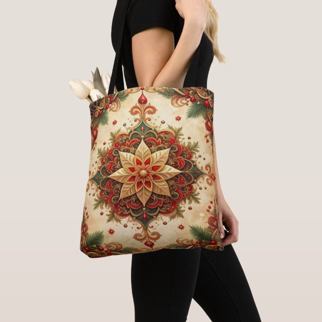 Red Green Decorative Christmas Holiday Tote Bag (De près)