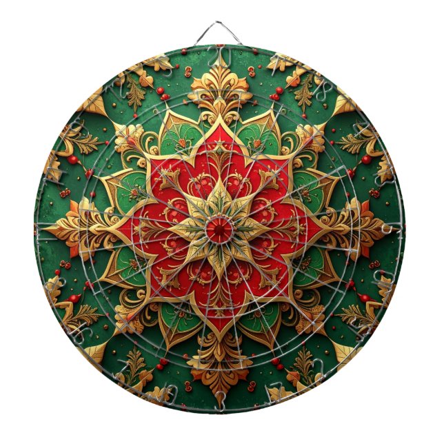 Red Green Decorative Floral Dartboard (Front)