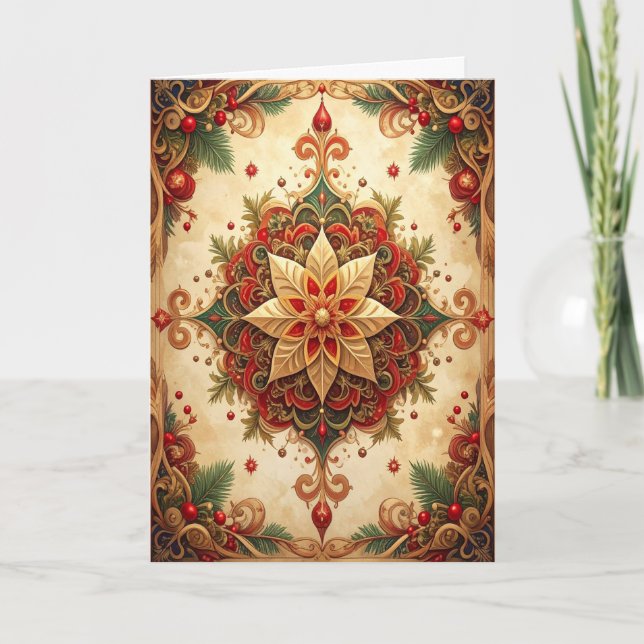 Red Green Decorative Holiday Card (Front)