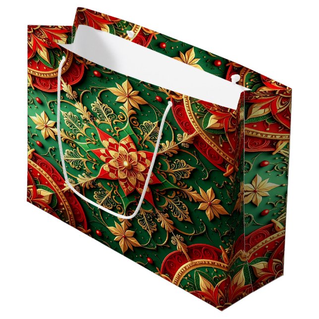 Red Green Decorative Holiday Gift Bag (Front Angled)