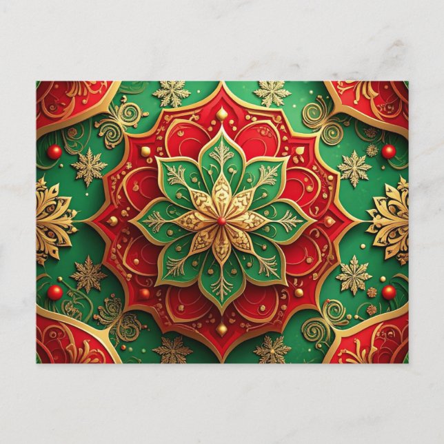 Red Green Decorative Holiday Postcard (Front)