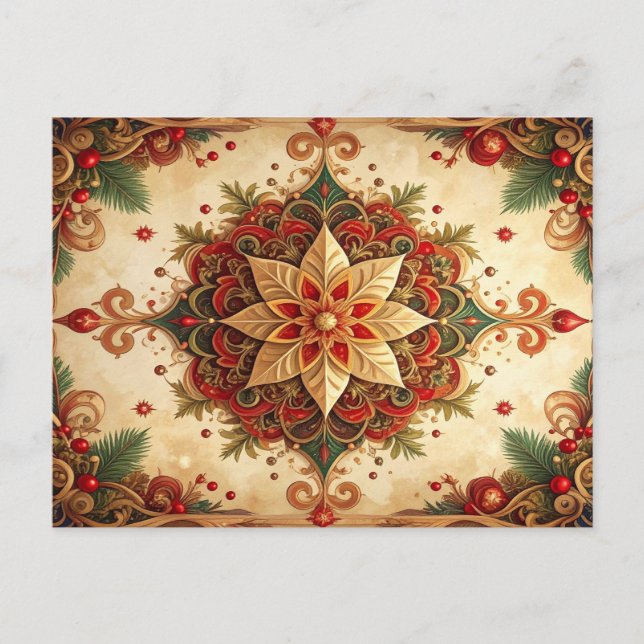 Red Green Decorative Holiday Postcard (Front)
