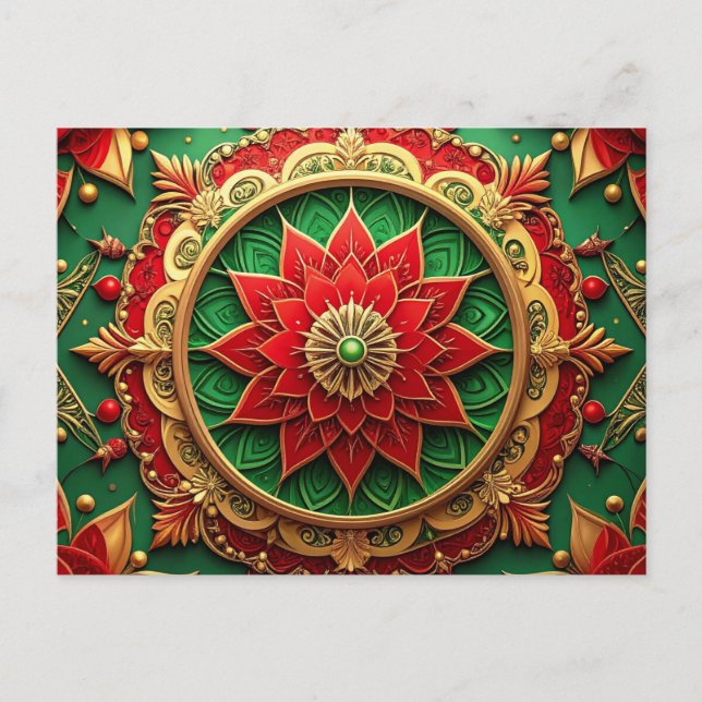 Red Green Decorative Holiday Postcard (Front)