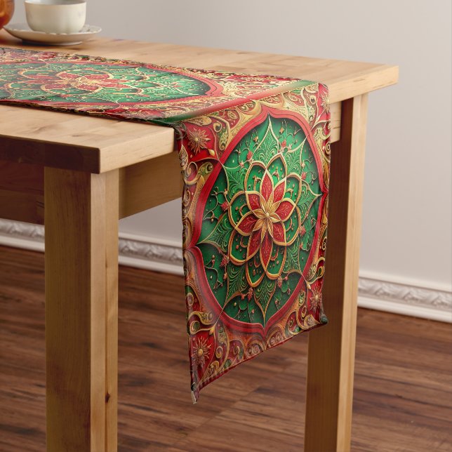 Red Green Decorative Holiday Table Runner (In Situ)
