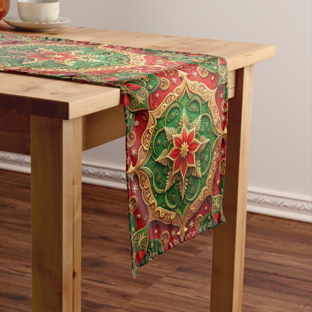 Red Green Decorative Holiday Table Runner (In Situ)