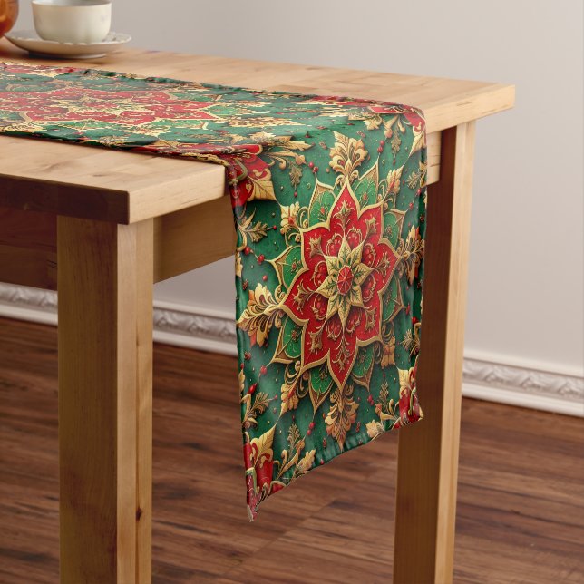 Red Green Decorative Holiday Table Runner (In Situ)