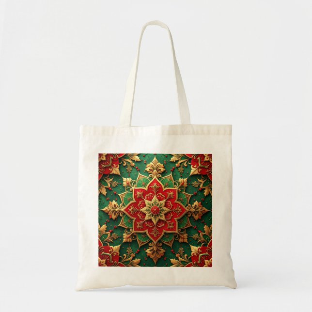 Red Green Decorative Holiday Tote Bag (Devant)