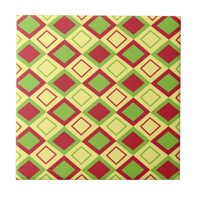 Red Green Diamond Geometric  Tile (Front)
