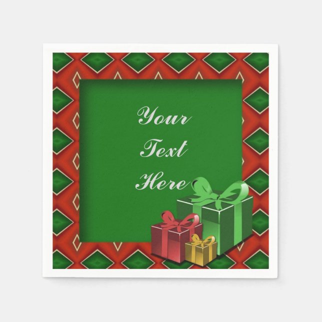 Red & Green Diamond Pattern Christmas Napkins (Front)