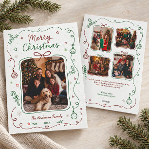 Red Green Doodle 5 Photo Collage Christmas Holiday Card