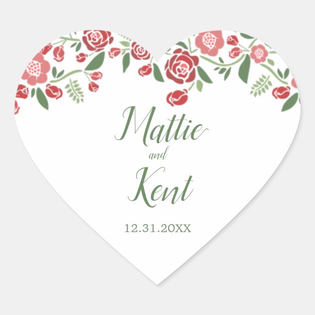 Red Green Fall Wedding Personalized Thank You Heart Sticker (Front)