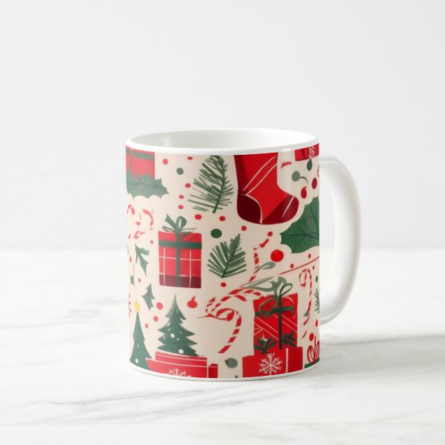 Red Green Festive Noël Motif café Mug (Devant droit)