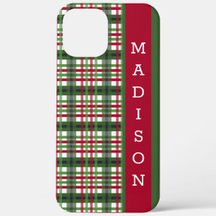 Red Green Festive Tartan Pattern Personalized Name iPhone 12 Pro Max Case