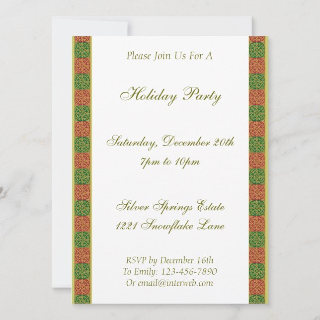 Red Green Fleur de Lis Custom Holiday 5.5x7.5 Invitation (Back)