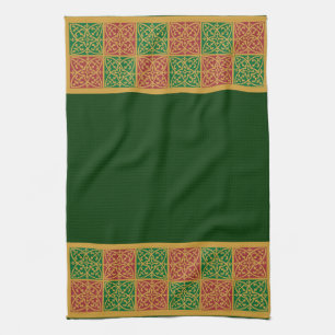 Red Green Fleur-de-Lis Holiday Pattern Towel