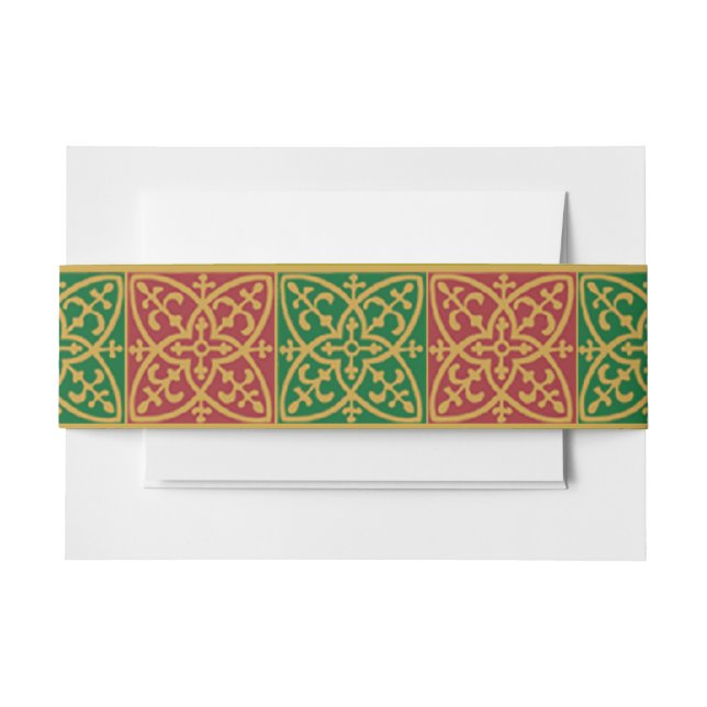 Red Green Fleur des Lis Holiday Tile Pattern Invitation Belly Band (Front Example)