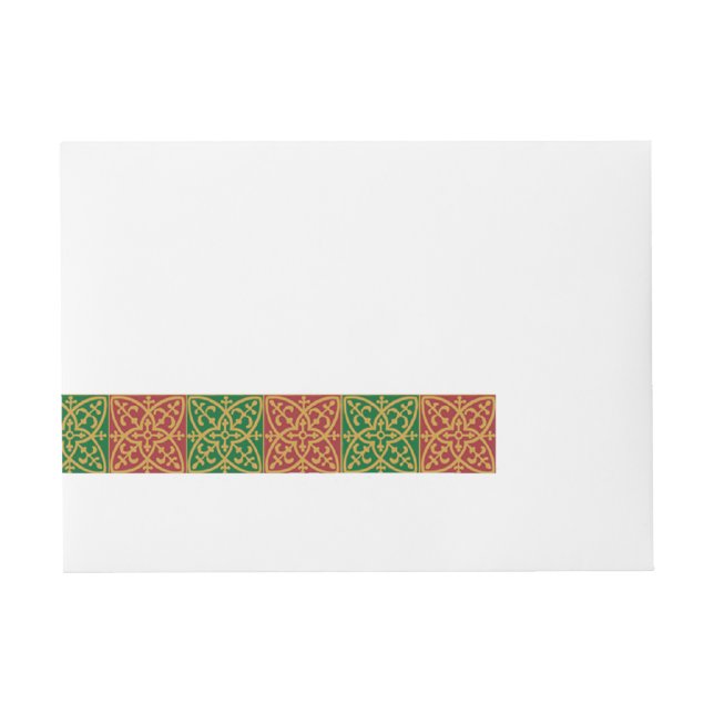 Red Green Fleur des Lis Holiday Tile Pattern Wraparound Address Label (Front)