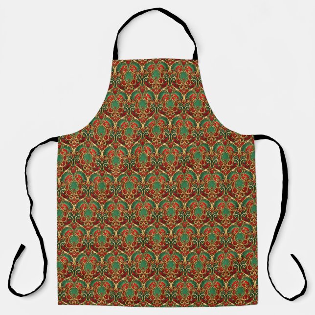 Red Green Floral Christmas Holiday Apron (Front)
