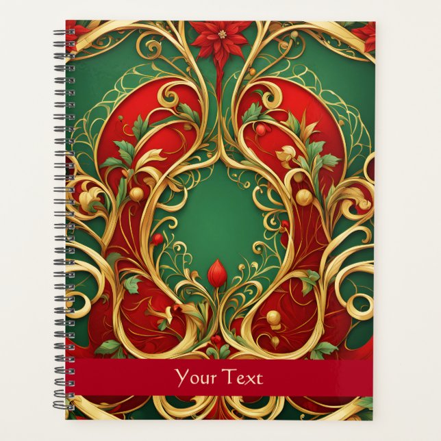 Red Green Floral Christmas Holiday Planner (Front)