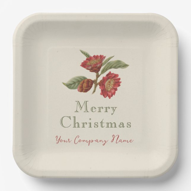 Red Green Floral Holiday Customizable   Paper Plate (Front)