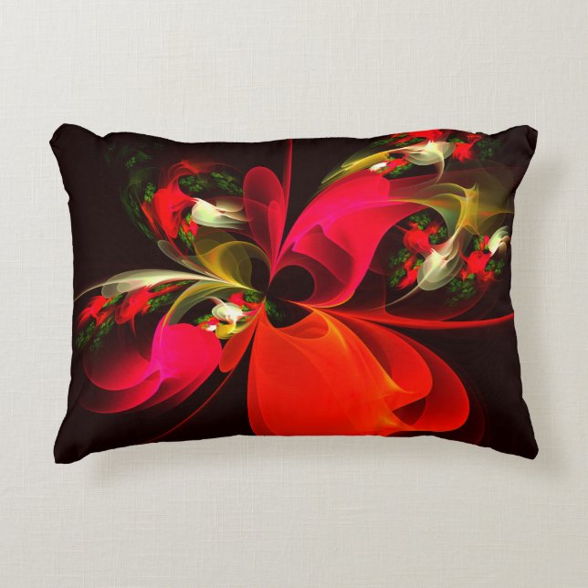 Red Green Floral Modern Abstract Art Pattern #02 Accent Pillow (Front)