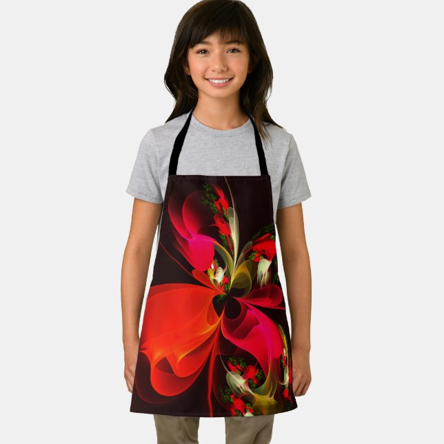 Red Green Floral Modern Abstract Art Pattern #02 Apron (Insitu)