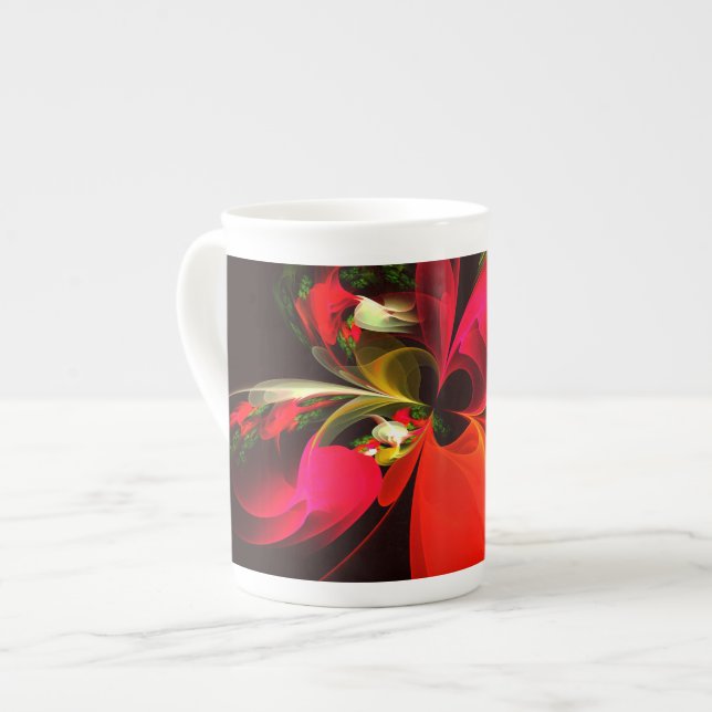 Red Green Floral Modern Abstract Art Pattern #02 Bone China Mug (Front Left)