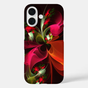 Red Green Floral Modern Abstract Art Pattern #02 iPhone 16 Case