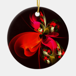 Red Green Floral Modern Abstract Art Pattern #02 Ceramic Ornament