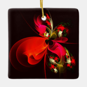 Red Green Floral Modern Abstract Art Pattern #02 Ceramic Ornament