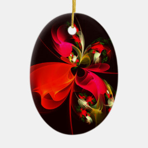Red Green Floral Modern Abstract Art Pattern #02 Ceramic Ornament