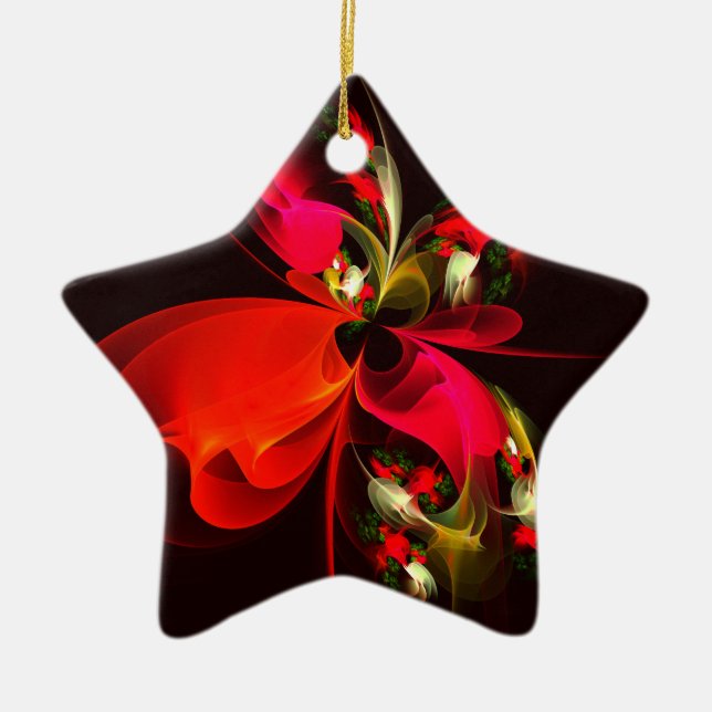 Red Green Floral Modern Abstract Art Pattern #02 Ceramic Ornament (Front)