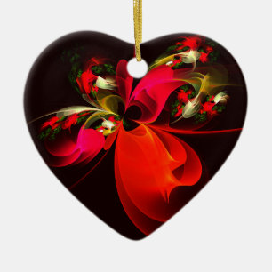 Red Green Floral Modern Abstract Art Pattern #02 Ceramic Ornament