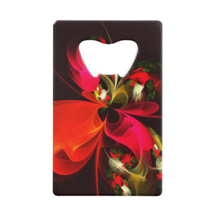 Red Green Floral Modern Abstract Art Pattern #02 Credit Card Bottle Opener