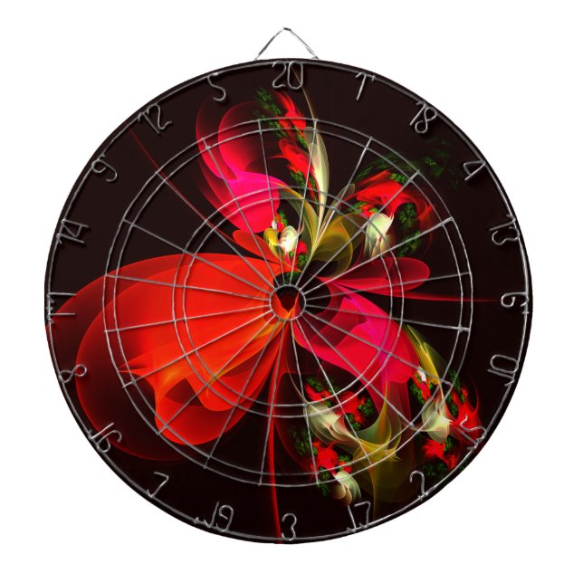 Red Green Floral Modern Abstract Art Pattern #02 Dartboard (Front)