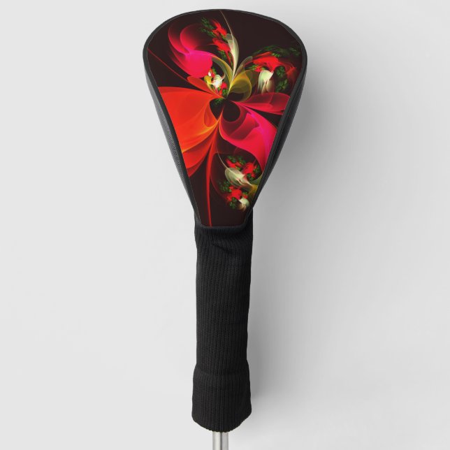 Red Green Floral Modern Abstract Art Pattern #02 Golf Head Cover (Front)