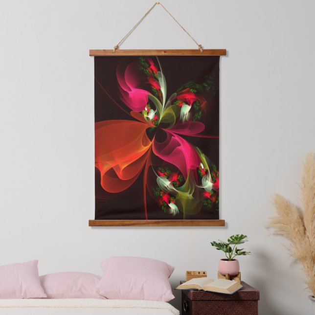 Red Green Floral Modern Abstract Art Pattern #02 Hanging Tapestry (Bedroom)