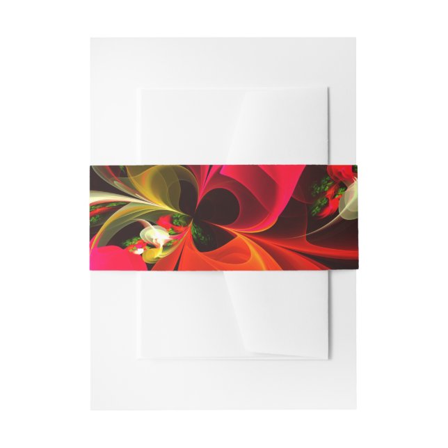 Red Green Floral Modern Abstract Art Pattern #02 Invitation Belly Band (Front Example)