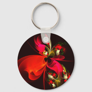 Red Green Floral Modern Abstract Art Pattern #02 Keychain