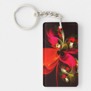 Red Green Floral Modern Abstract Art Pattern #02 Keychain