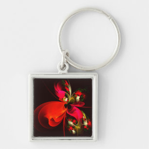 Red Green Floral Modern Abstract Art Pattern #02 Keychain