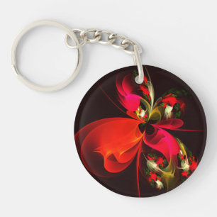 Red Green Floral Modern Abstract Art Pattern #02 Keychain