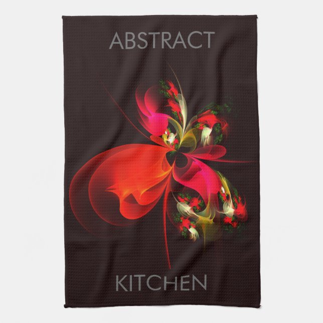 Red Green Floral Modern Abstract Art Pattern #02 Kitchen Towel (Vertical)